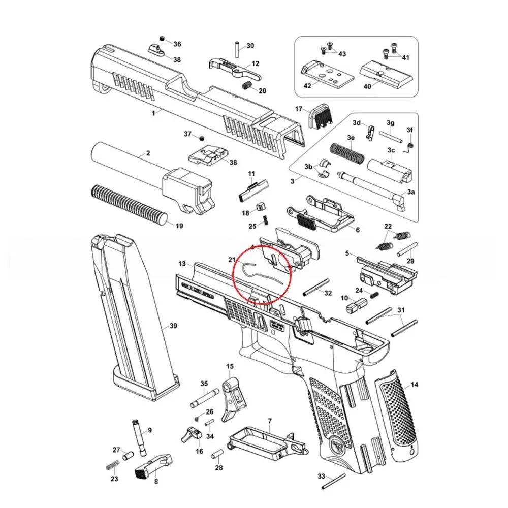 Eemann Tech - Sprężyna zatrzasku zamka do pistoletu CZ P-10 schemat